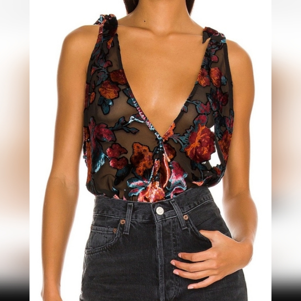 Free People Tied To You Floral Velvet Tank In Sweet Combo, Size Large, Black Red